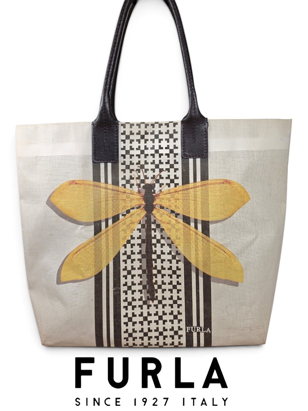 Vintage Furla Dragonfly Canvas Mesh Tote Bag Preloved Collector's RARE!